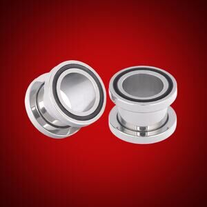 Silver & Black Surgical Steel Screw Tunnel Ear Plug Expander Gauge 2G (6mm)